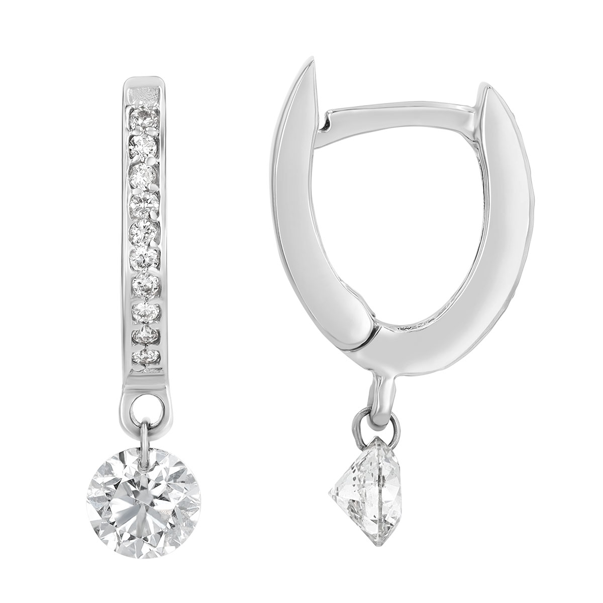 Aresa Round Diamond Dangle Hoop Earrings in White Gold