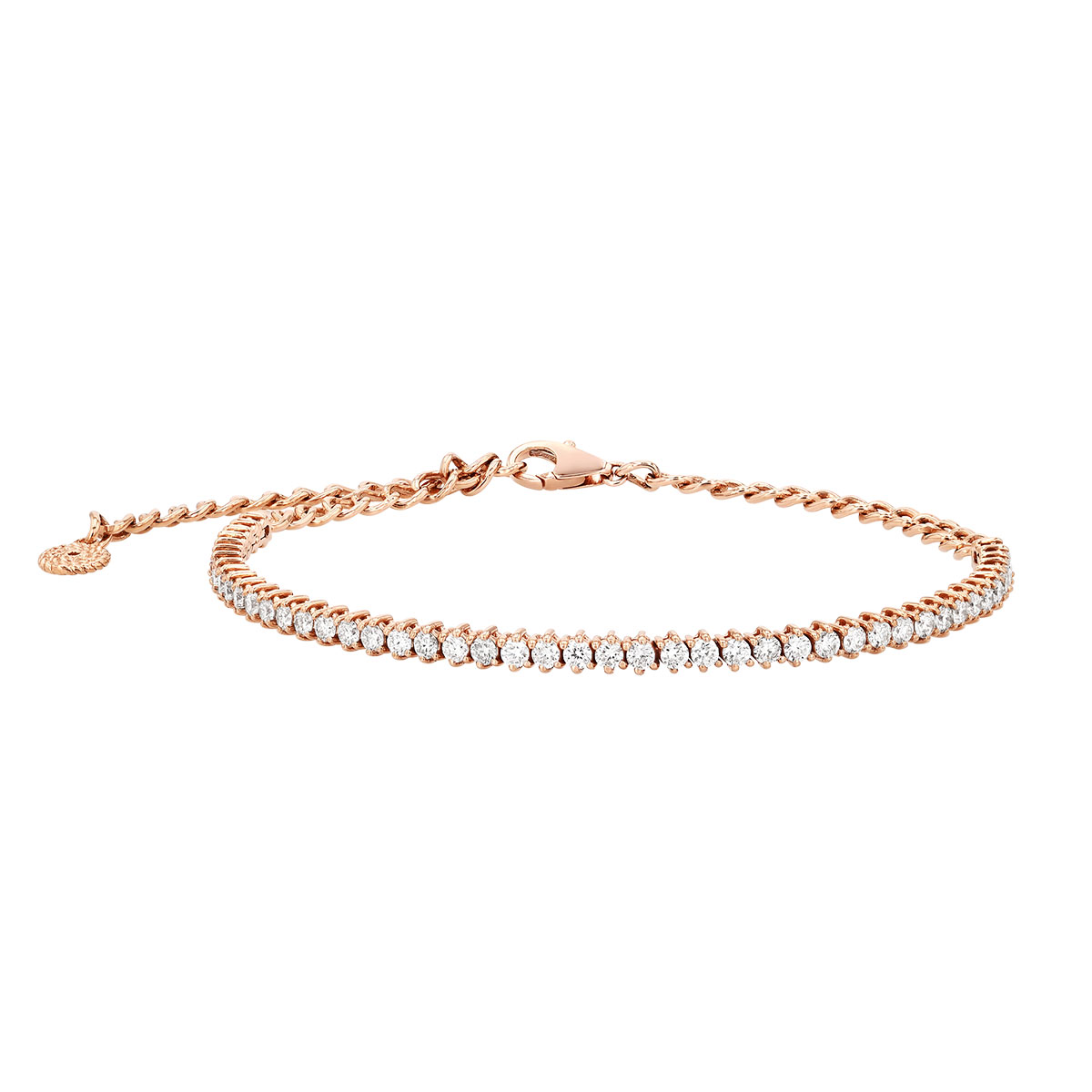Round Diamond Tennis & Chain Bracelet in Rose Gold, 8.5