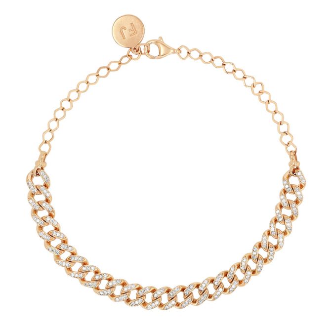 Diamond Pavé Curb Chain Bracelet in Rose Gold, 7.5"