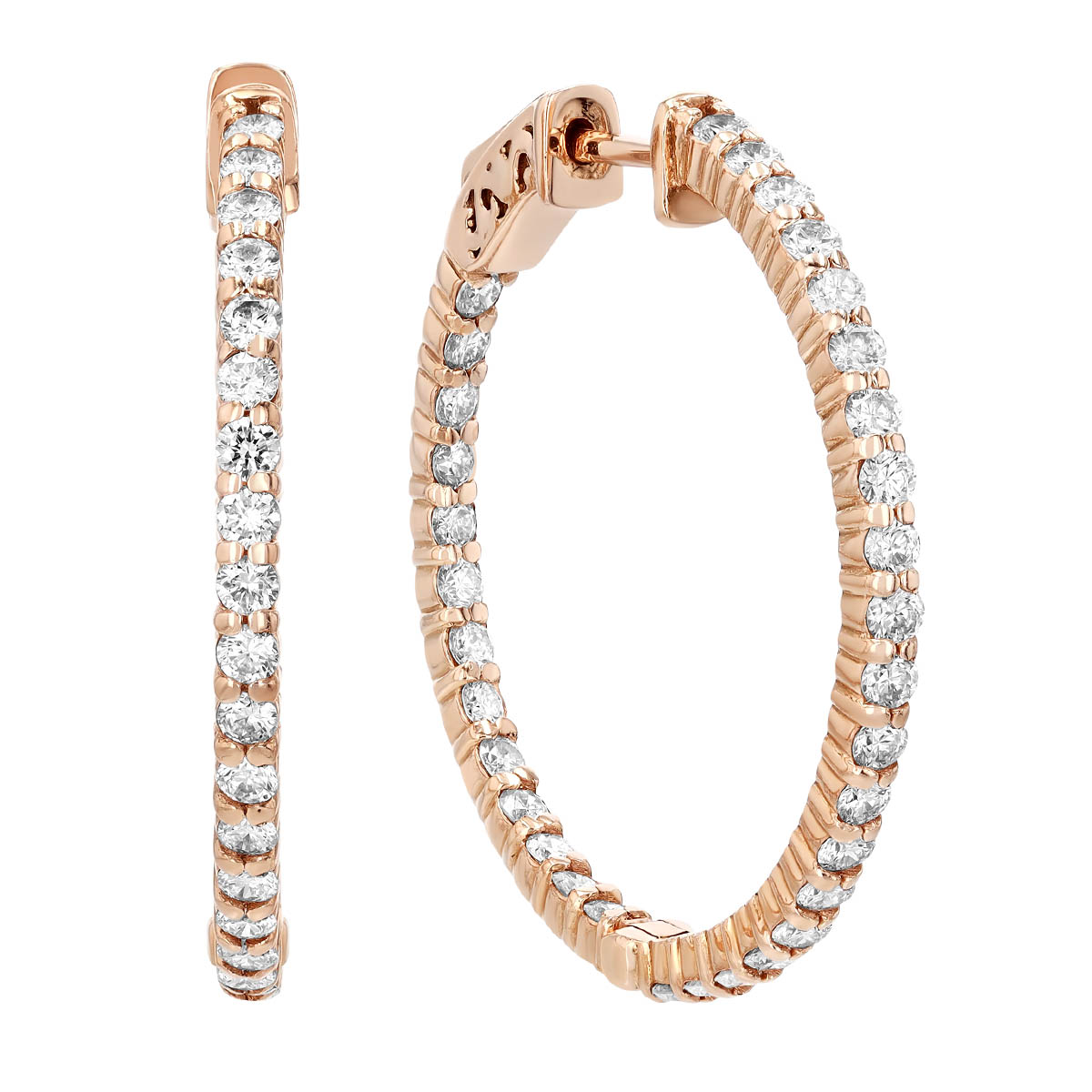 Round Diamond In & Out Hoop Earrings in Rose Gold, 1.95 aptw