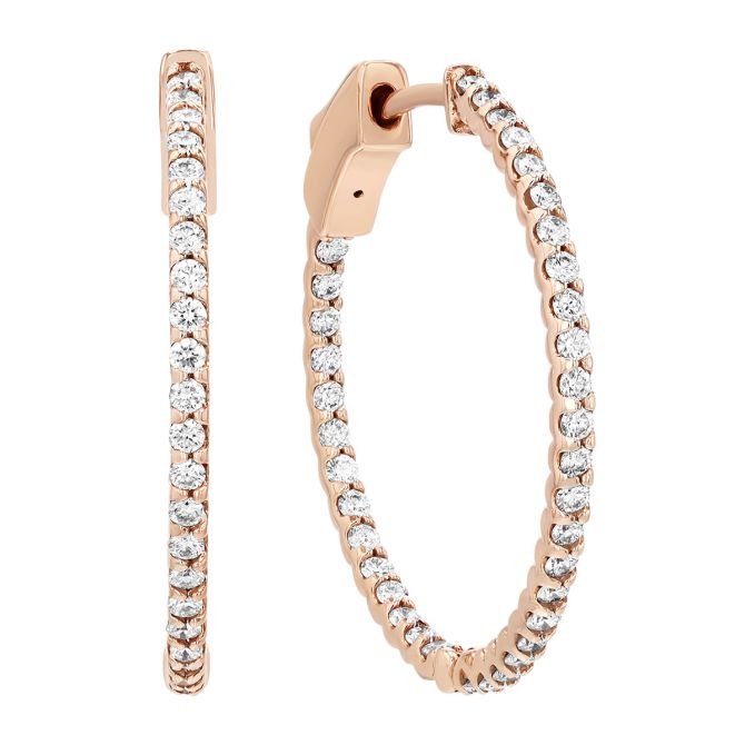 Round Diamond In & Out Hoop Earrings in Rose Gold, 0.70 aptw