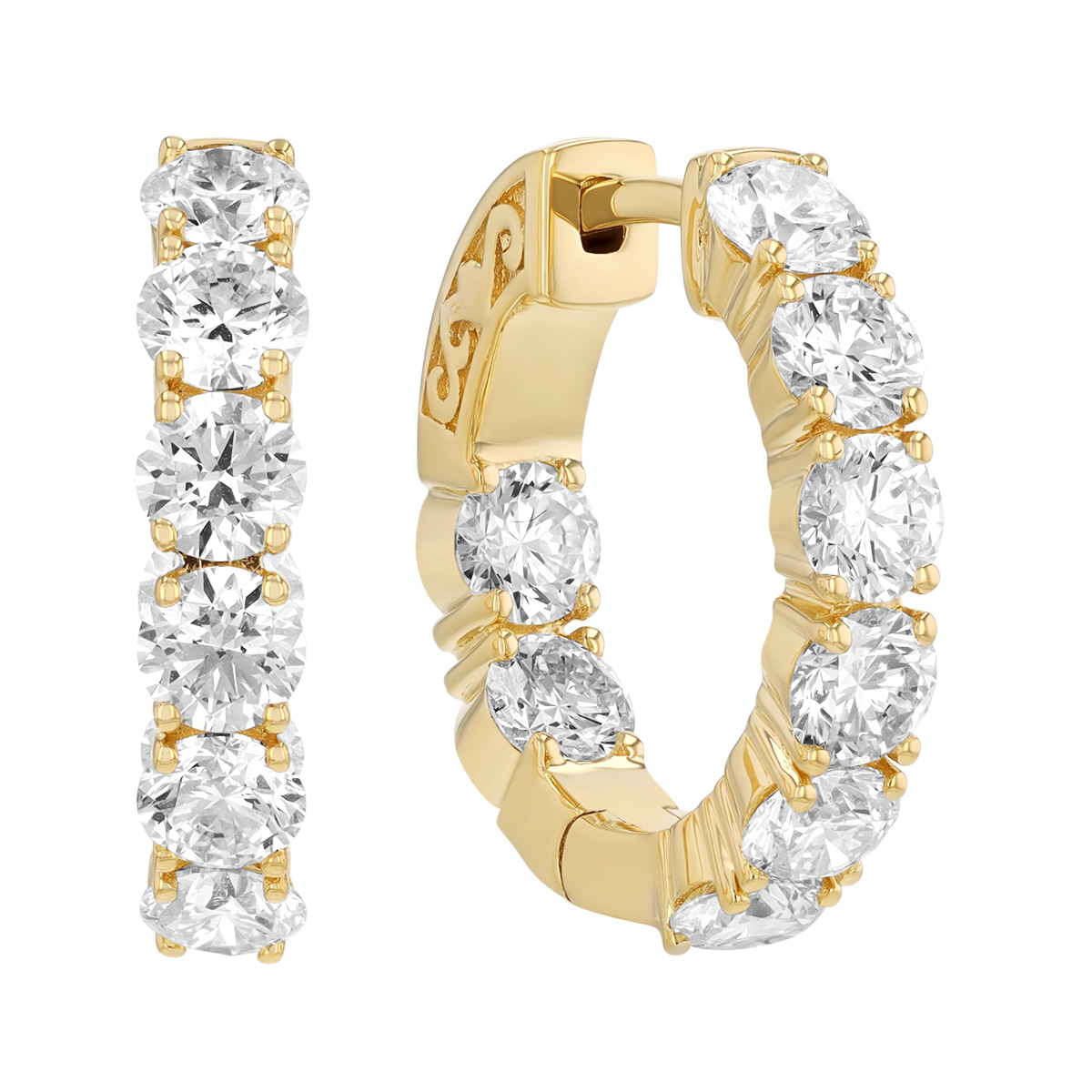 Round Diamond In & Out Hoop Earrings in Yellow Gold, 3.50 cttw