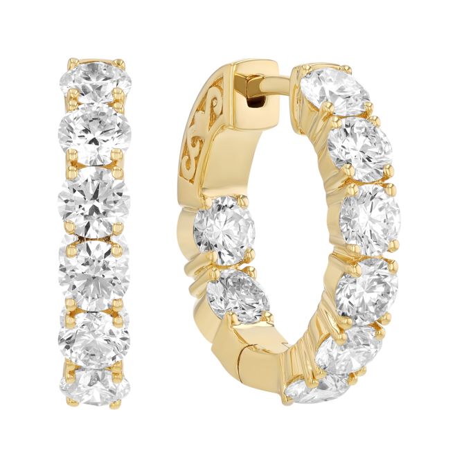 Round Diamond In & Out Hoop Earrings in Yellow Gold, 3.50 cttw