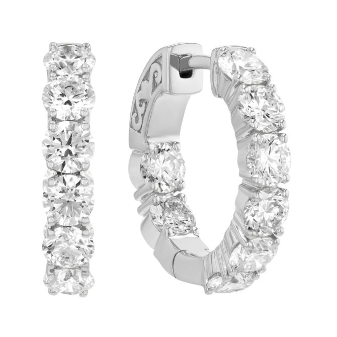 Round Diamond In & Out Hoop Earrings in White Gold, 3.50 cttw