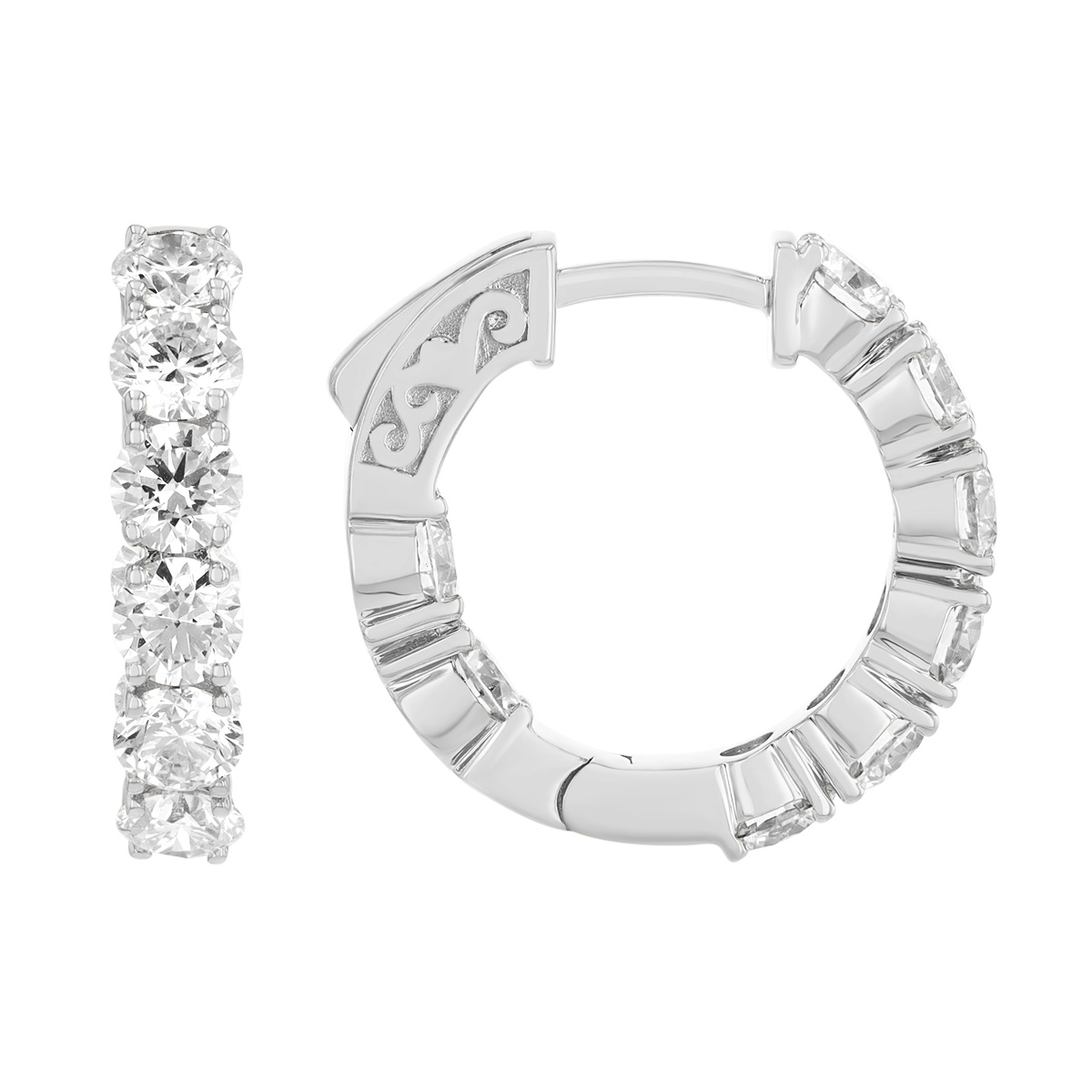 Round Diamond In & Out Hoop Earrings in White Gold, 3.50 cttw