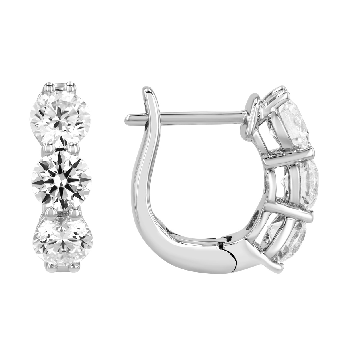 Round Diamond Trio Huggie Hoop Earrings in White Gold, 2.00 cttw