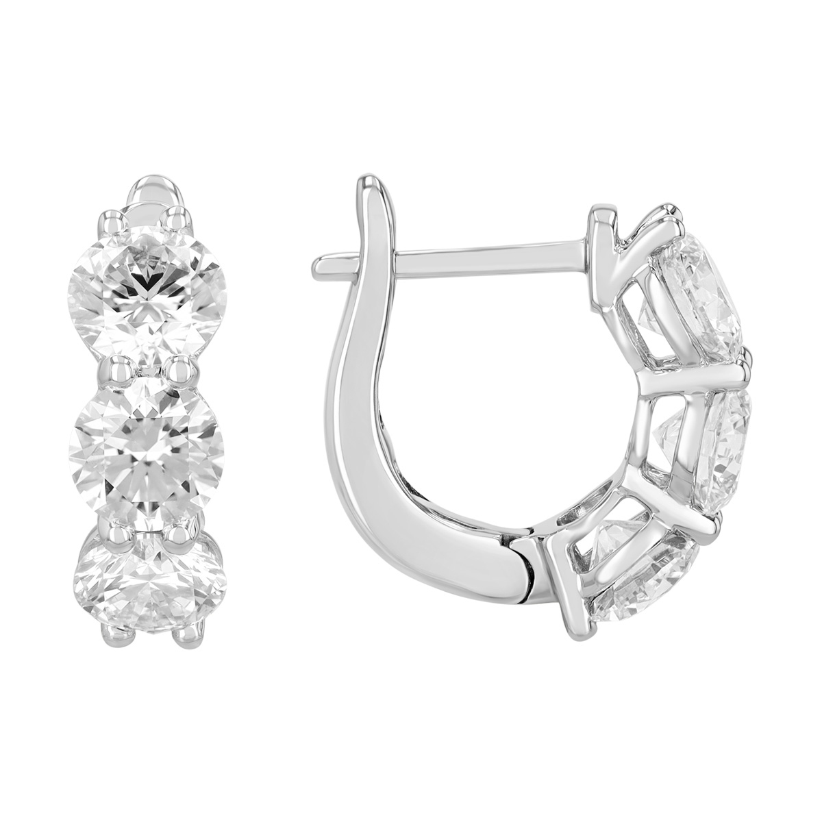 Round Diamond Trio Huggie Hoop Earrings in White Gold, 3.00 cttw