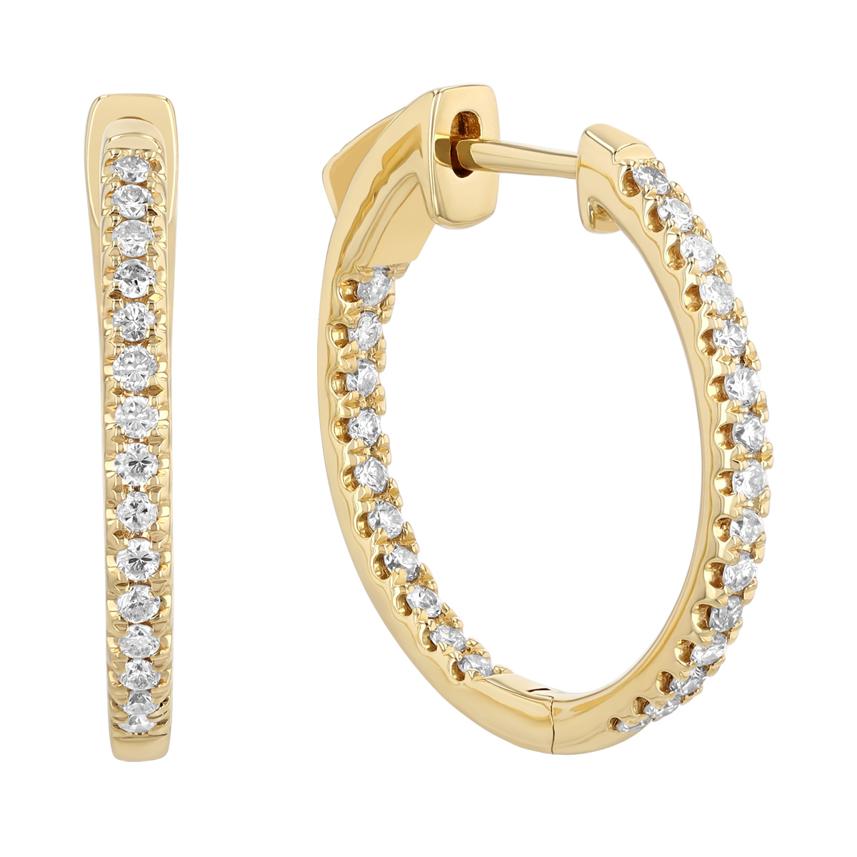 Round Diamond In & Out Hoop Earrings in Yellow Gold, 0.35 cttw