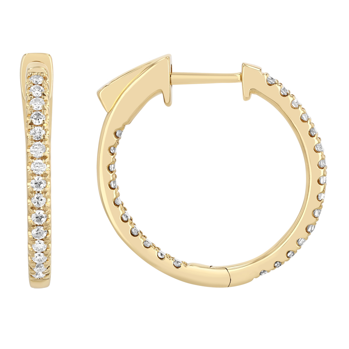 Round Diamond In & Out Hoop Earrings in Yellow Gold, 0.35 cttw