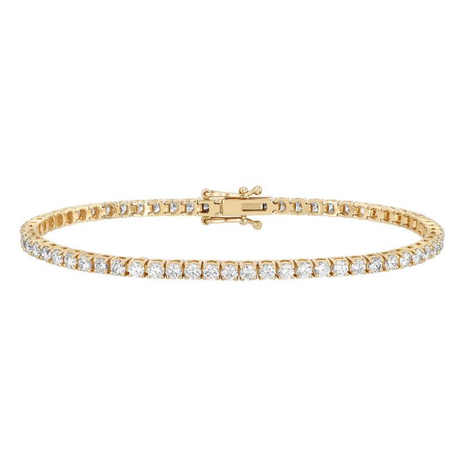 Round Diamond 4 Prong Tennis Bracelet in Yellow Gold, 6", 2.61 cttw