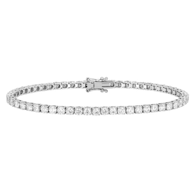 Round Diamond 4 Prong Tennis Bracelet in White Gold, 7", 5.00 cttw