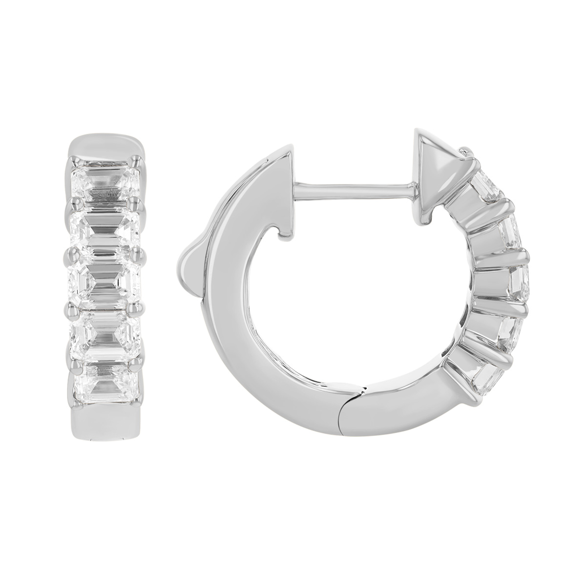 Emerald Cut Diamond Huggie Hoop Earrings in White Gold, 1.50 cttw