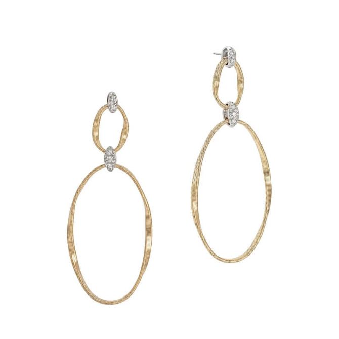 Marco Bicego Marrakech Onde 18k Yellow Gold and Diamond Double Drop Hoop Post Earrings