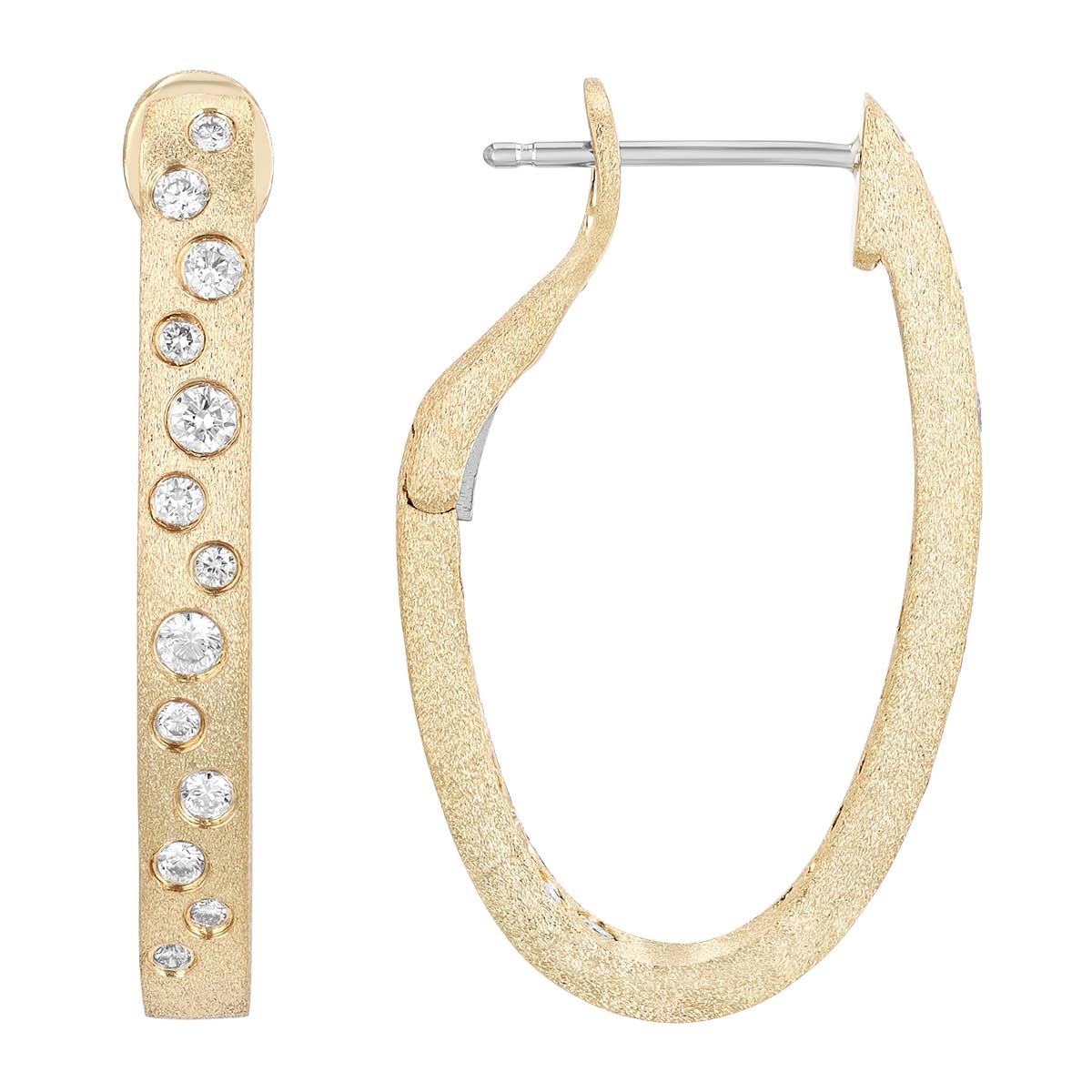 Flush Set Diamond In & Out Hoop Earrings in Satin Yellow Gold