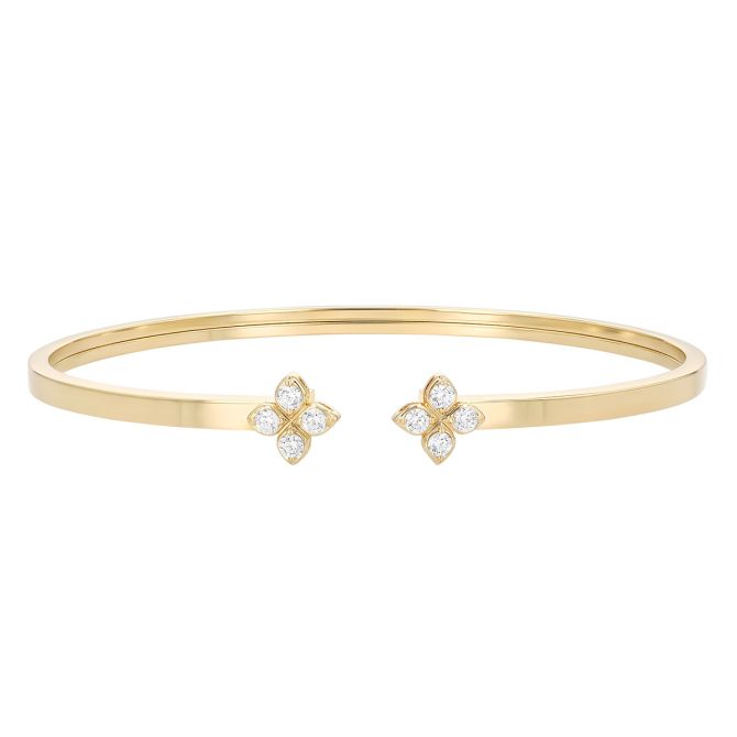 Roberto Coin Love in Verona Diamond Duo Flower Cuff Bracelet in Yellow Gold
