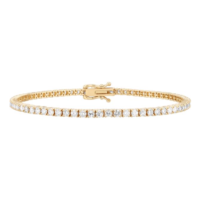 Round Diamond 4 Prong Tennis Bracelet in Yellow Gold, 7", 2.95 cttw