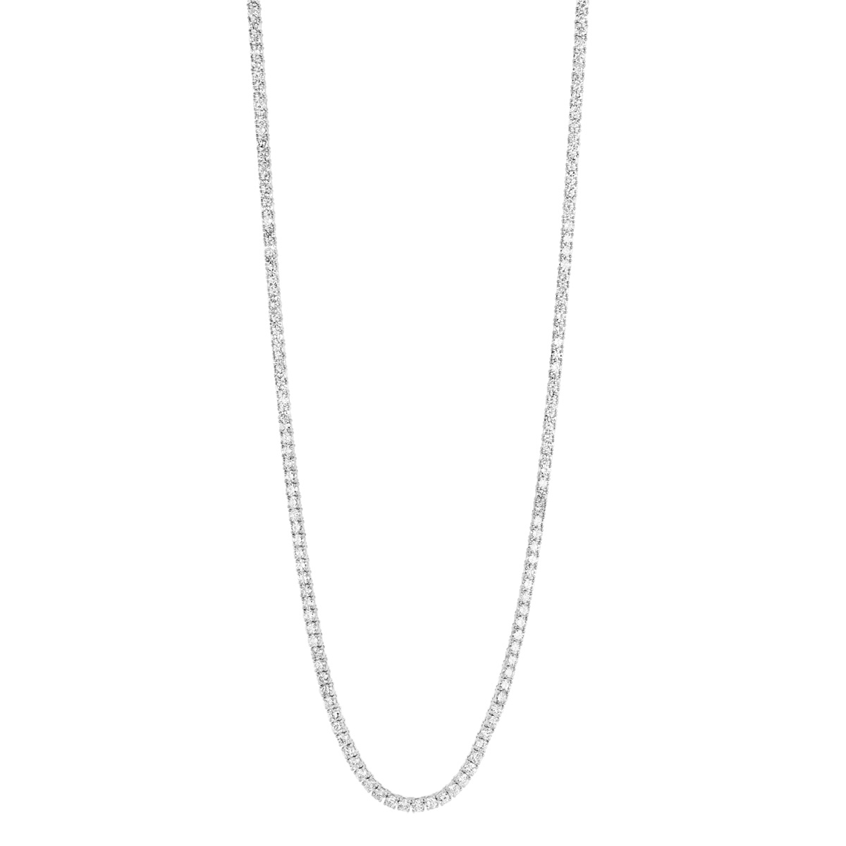 Round Diamond 4 Prong Tennis Necklace in White Gold, 17