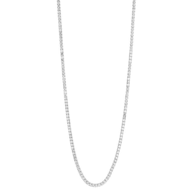 Round Diamond 4 Prong Tennis Necklace in White Gold, 17", 10.50 cttw