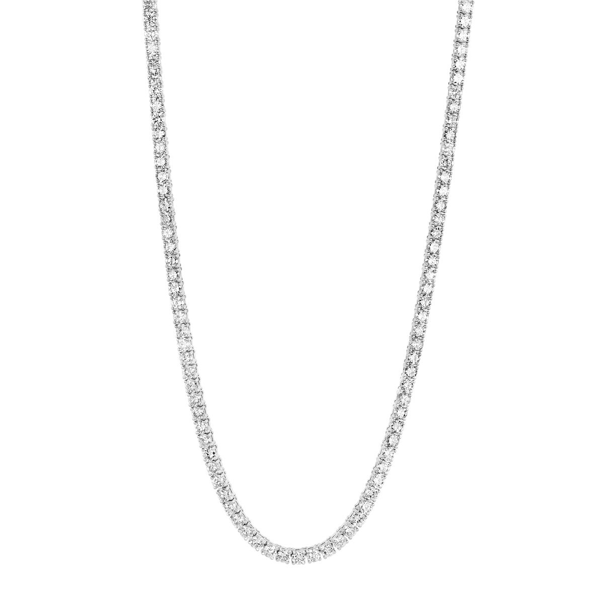 Round Diamond 4 Prong Tennis Necklace in White Gold, 17