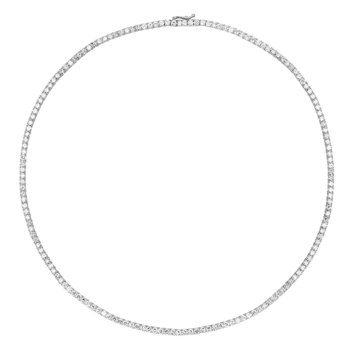 Round Diamond 4 Prong Tennis Necklace in White Gold, 17