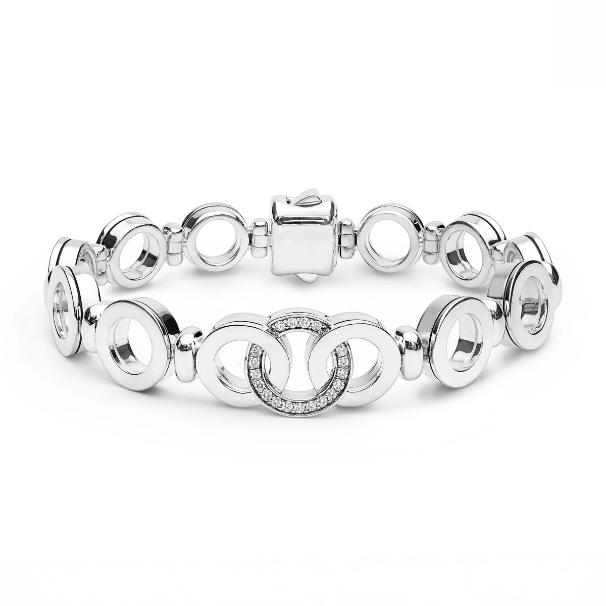 LAGOS Signature Caviar Diamond Interlocking Link Bracelet in Sterling Silver