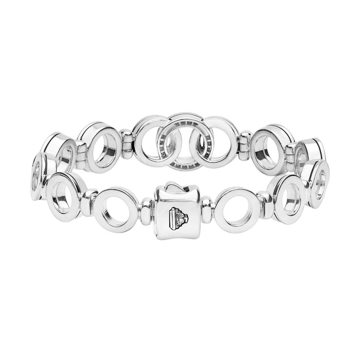 LAGOS Signature Caviar Diamond Interlocking Link Bracelet in Sterling Silver