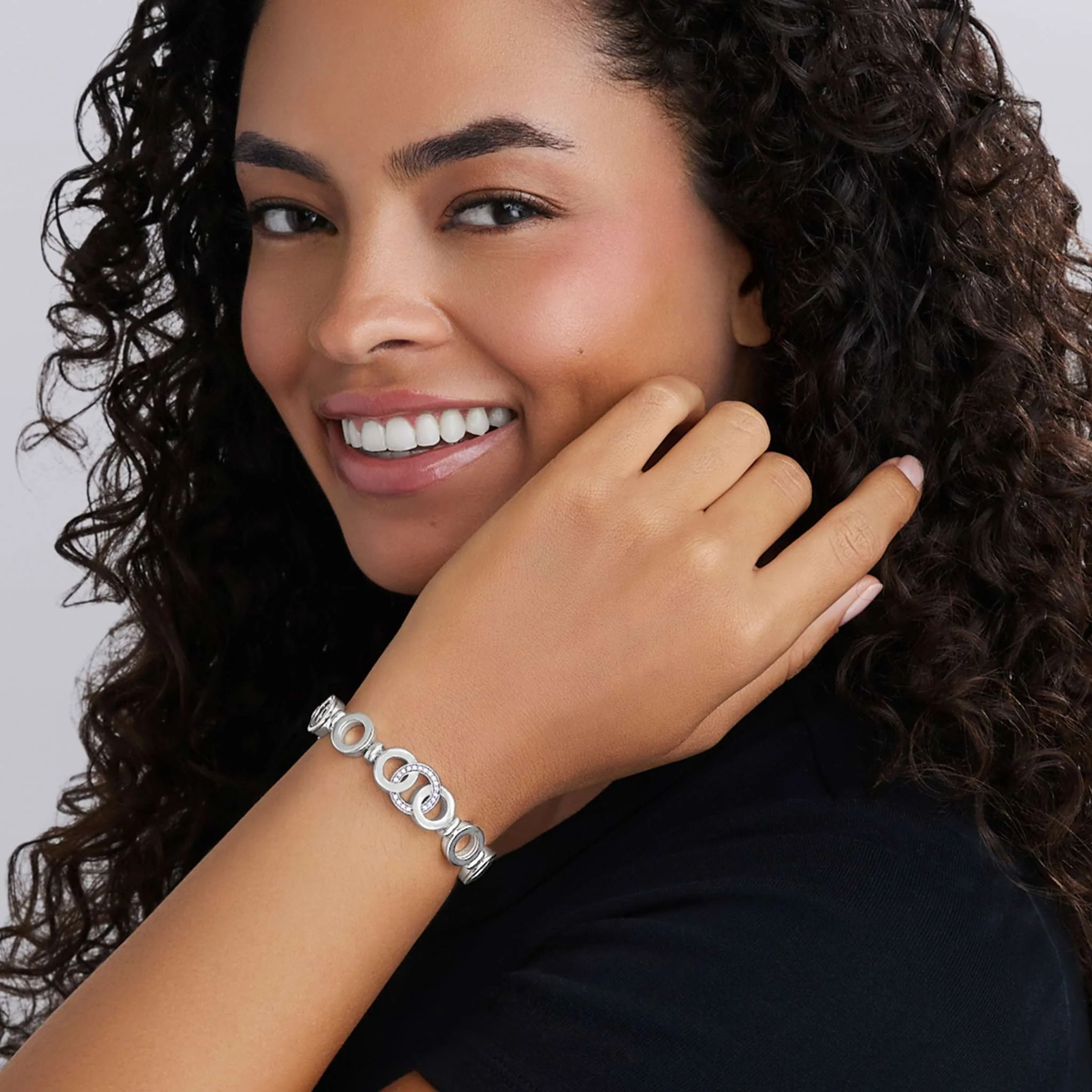 LAGOS Signature Caviar Diamond Interlocking Link Bracelet in Sterling Silver