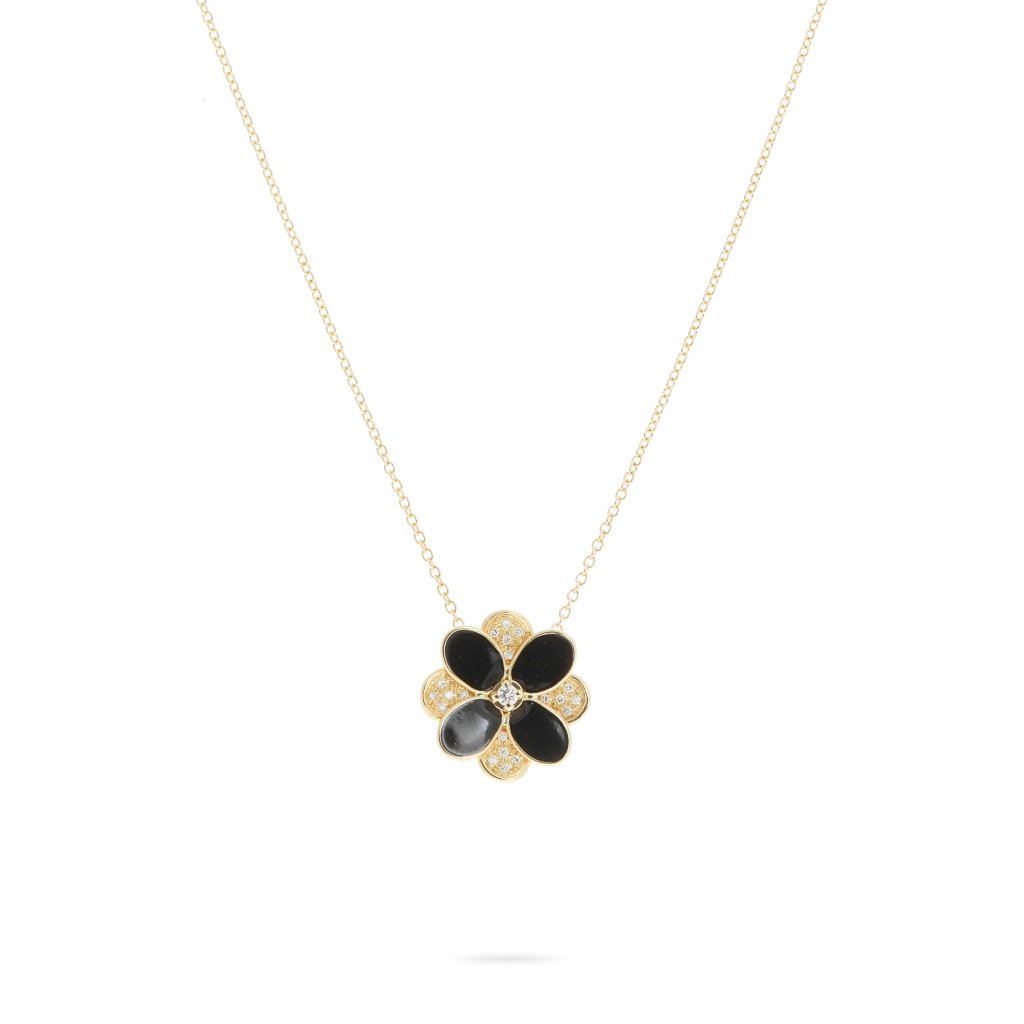 Marco Bicego Petali 18K Yellow Gold Black Enamel and Diamond Pavé Pendant