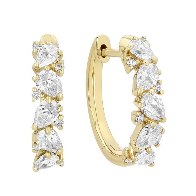 Pear & Round Diamond Huggie Hoop Earrings in Yellow Gold, 15.8 mm