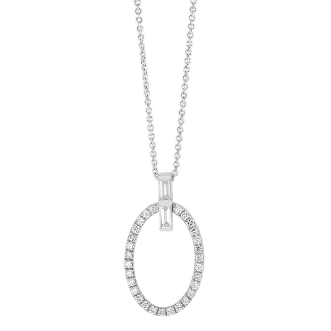 Diamond Open Oval Pendant in White Gold, 18'