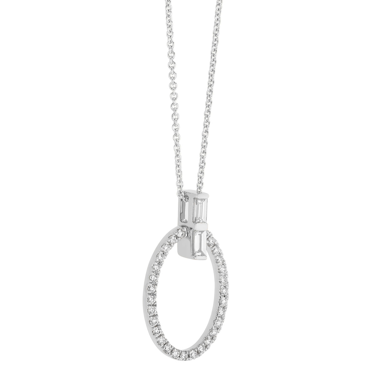 Diamond Open Oval Pendant in White Gold, 18'