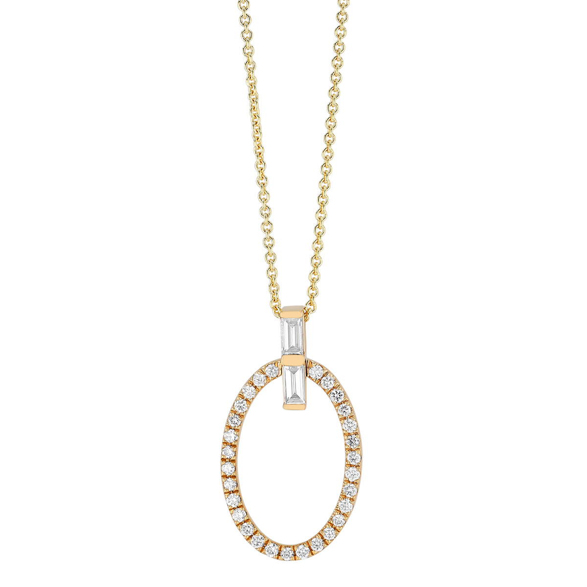 Diamond Open Oval Pendant in Yellow Gold, 18'