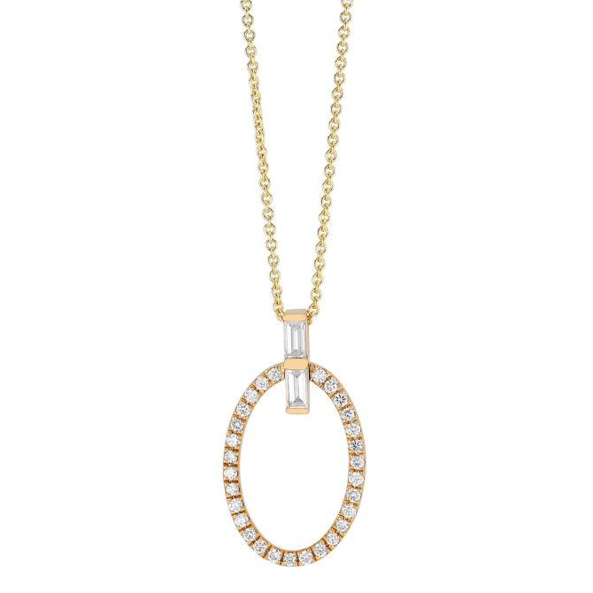 Diamond Open Oval Pendant in Yellow Gold, 18'