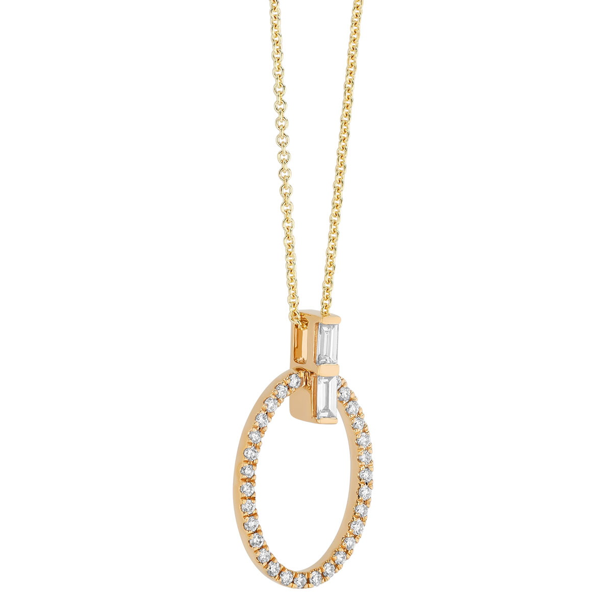 Diamond Open Oval Pendant in Yellow Gold, 18'
