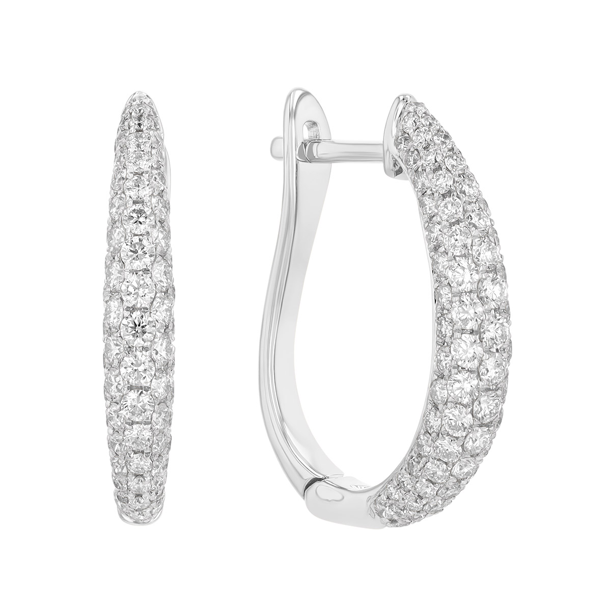 Diamond Pavé Rounded Huggie Hoop Earrings in White Gold