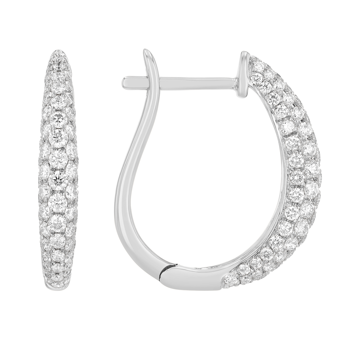 Diamond Pavé Rounded Huggie Hoop Earrings in White Gold