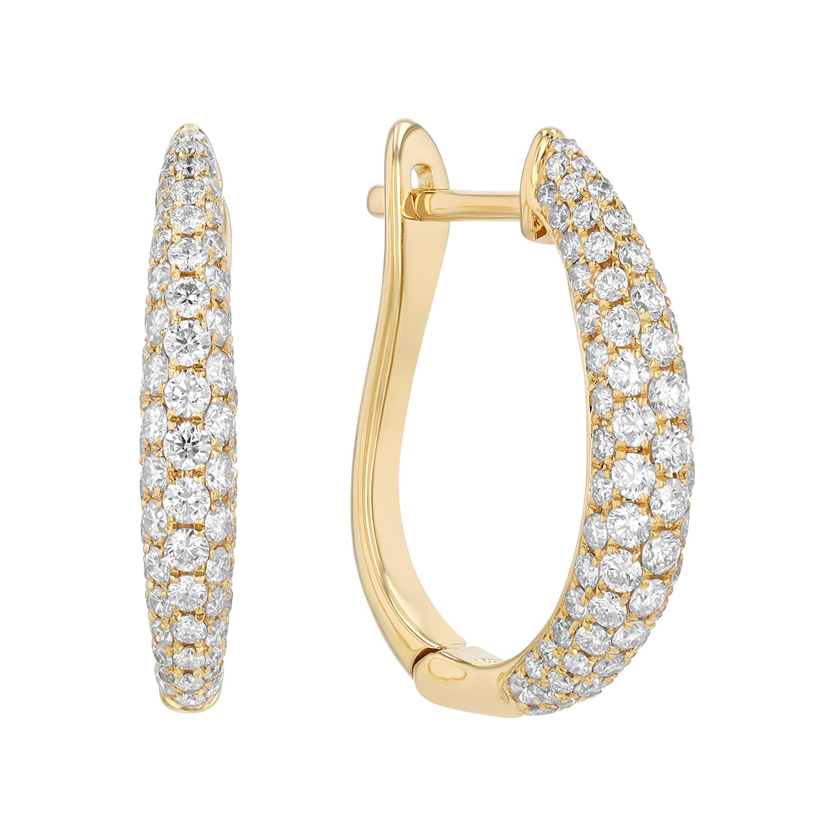 Diamond Pavé Rounded Huggie Hoop Earrings in Yellow Gold