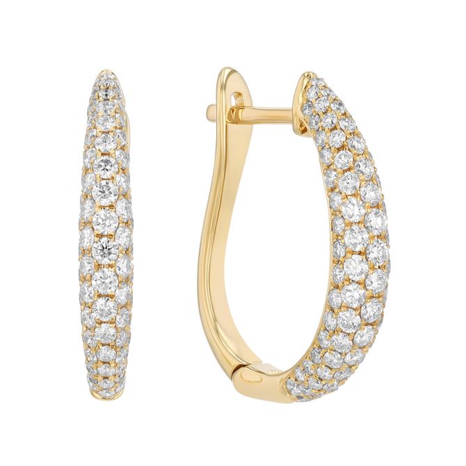 Diamond Pavé Rounded Huggie Hoop Earrings in Yellow Gold