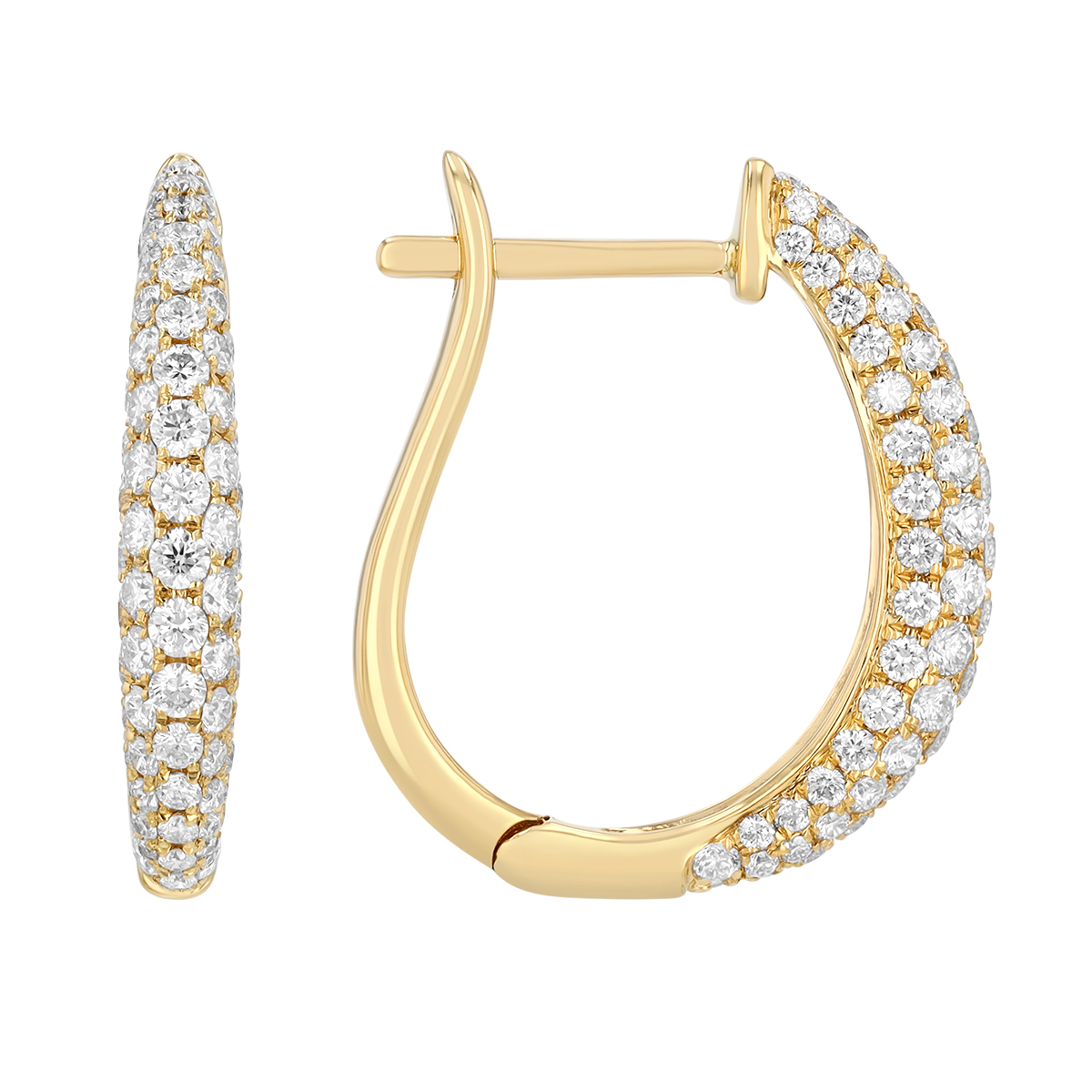 Diamond Pavé Rounded Huggie Hoop Earrings in Yellow Gold