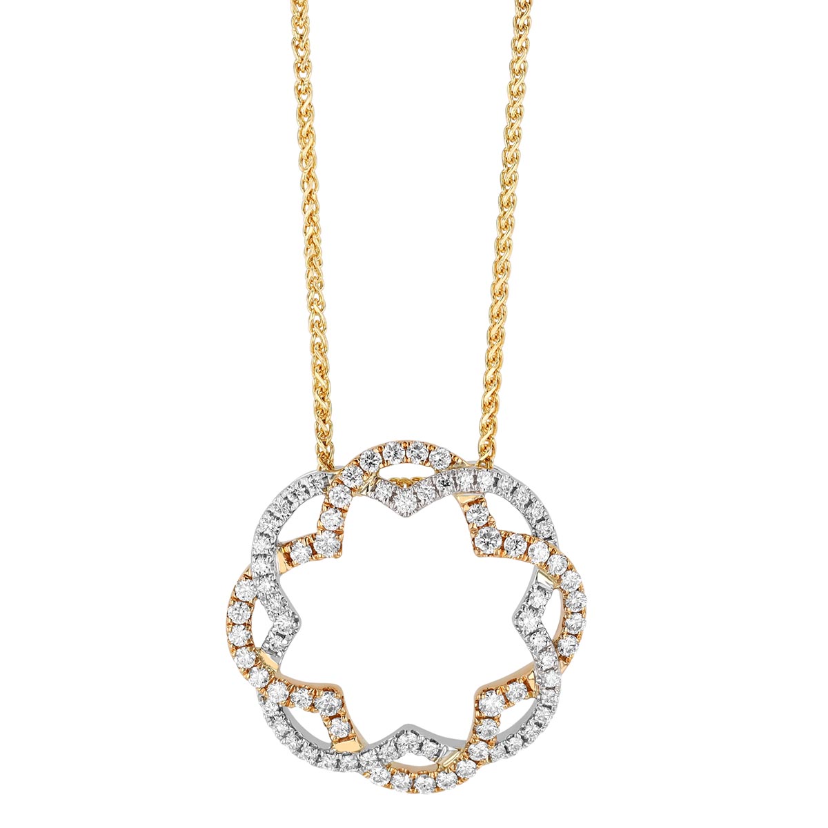 Diamond Interwoven Double Circle Open Pendant in Two Tone, 18