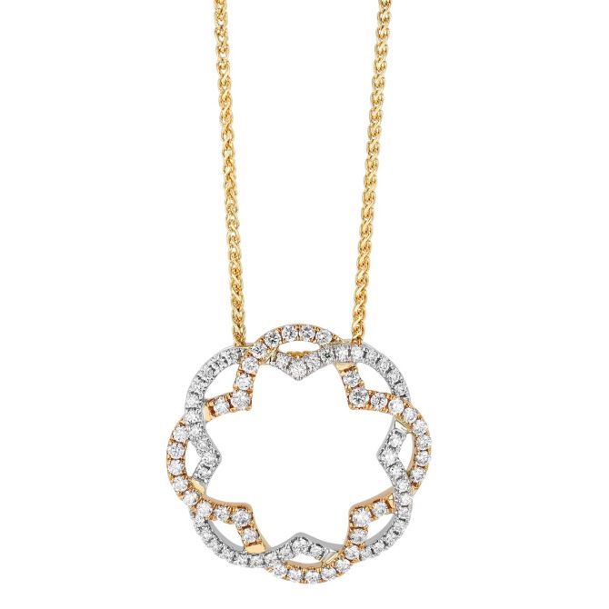 Diamond Interwoven Double Circle Open Pendant in Two Tone, 18"