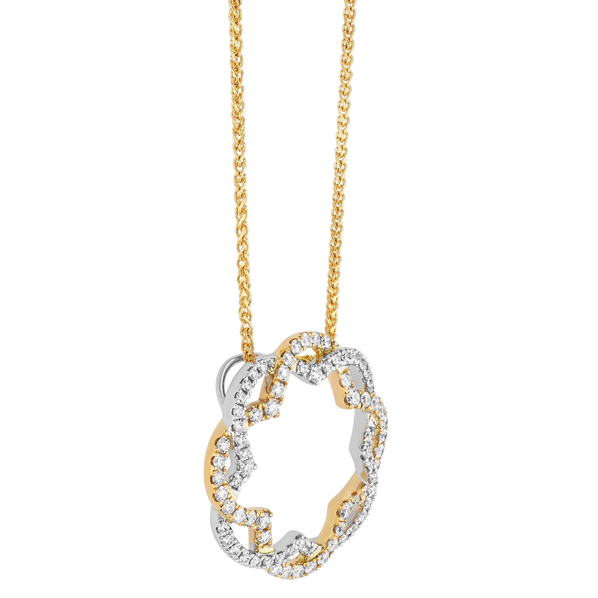 Diamond Interwoven Double Circle Open Pendant in Two Tone, 18