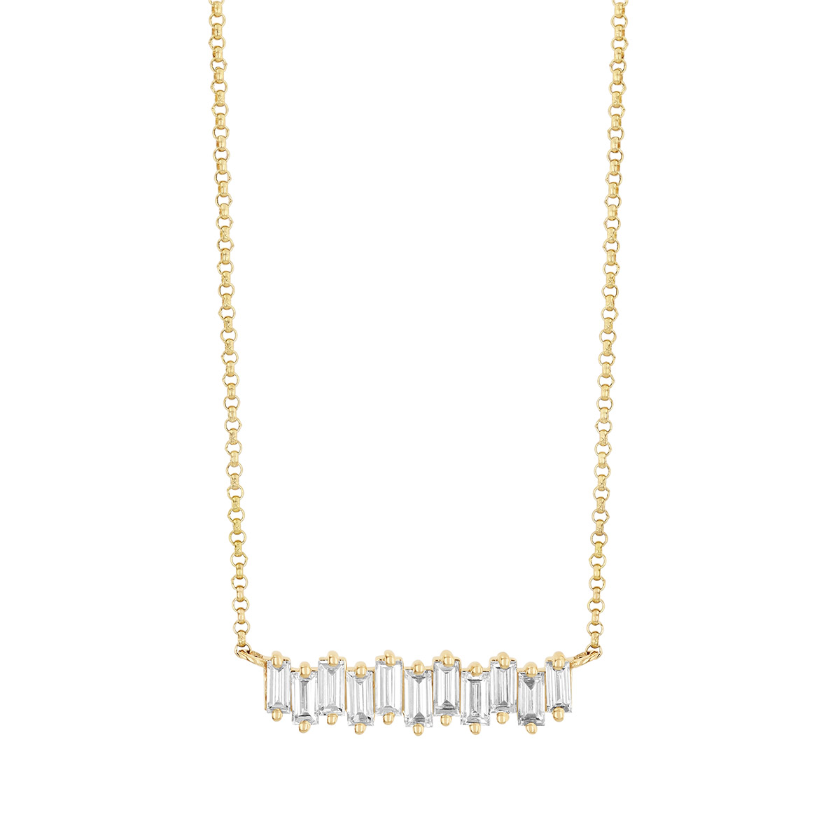 Baguette Diamond Bar Necklace in Yellow Gold, 18