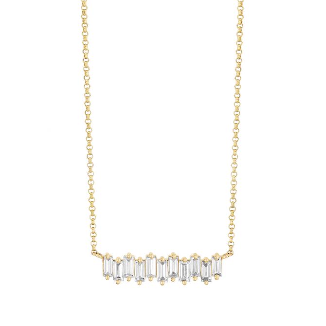 Baguette Diamond Bar Necklace in Yellow Gold, 18"