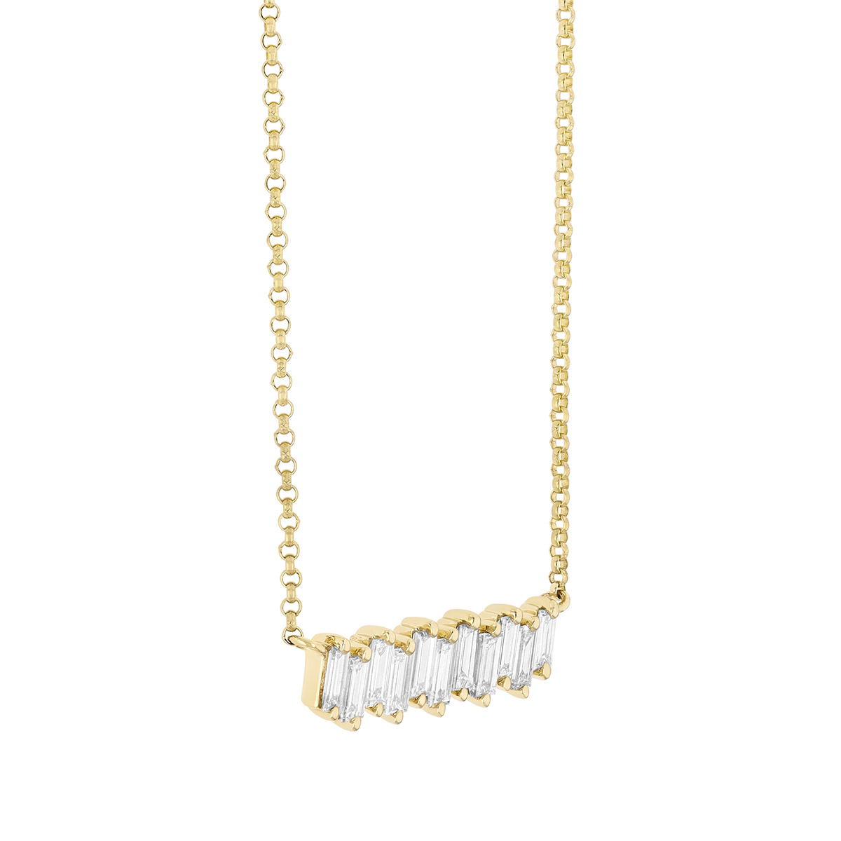 Baguette Diamond Bar Necklace in Yellow Gold, 18