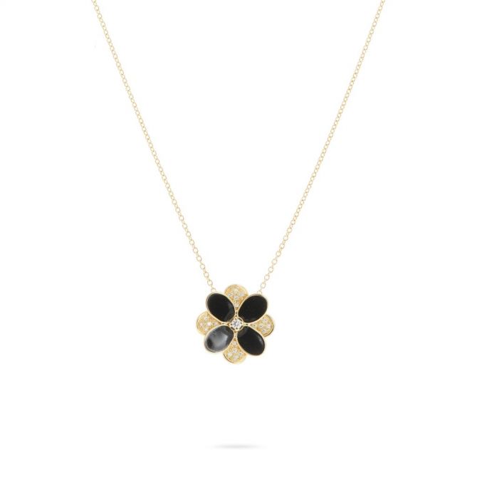 Marco Bicego Petali 18K Yellow Gold Black Enamel and Diamond Pavé Pendant