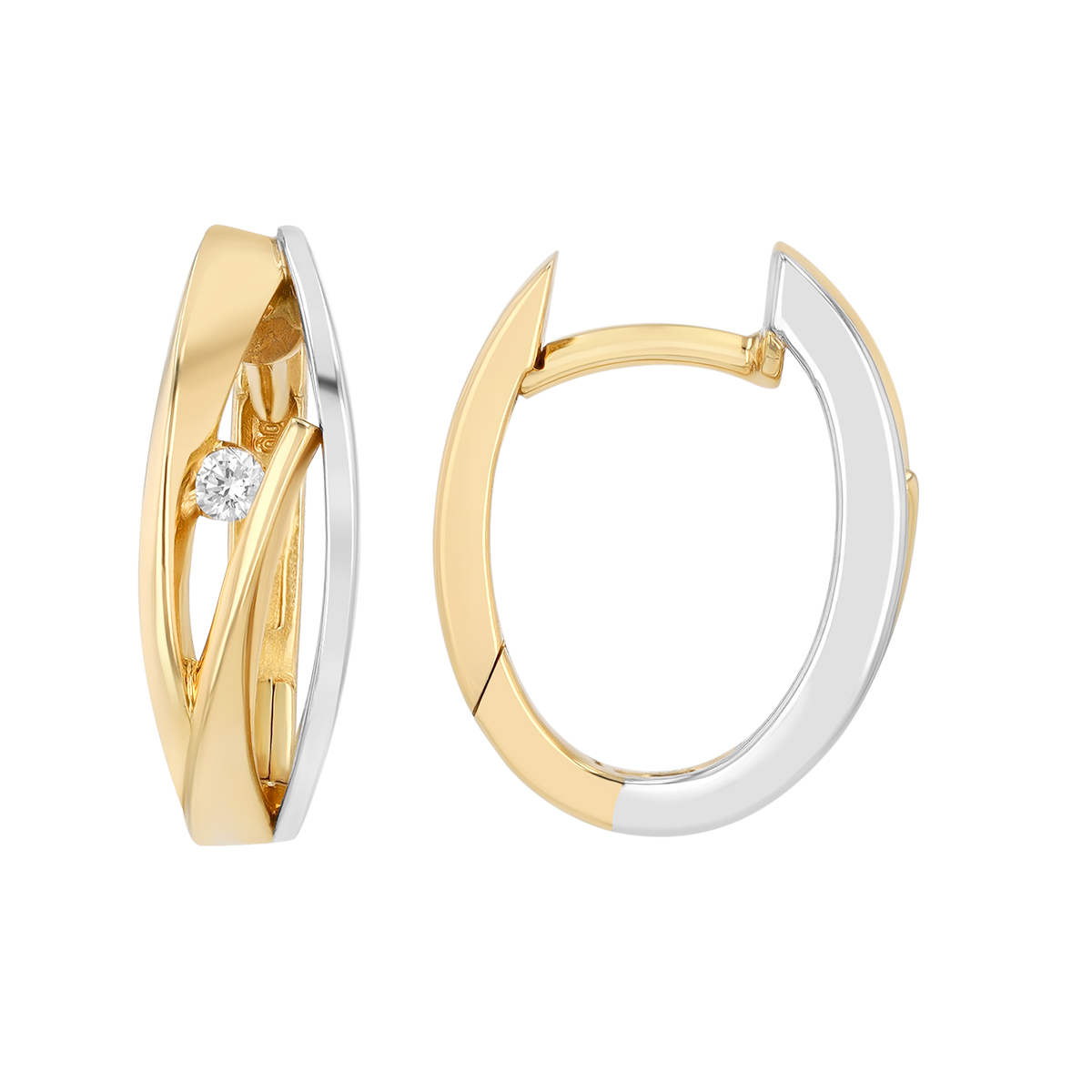 Two Tone Swirl Huggie Hoop Earrings with Diamond Accent