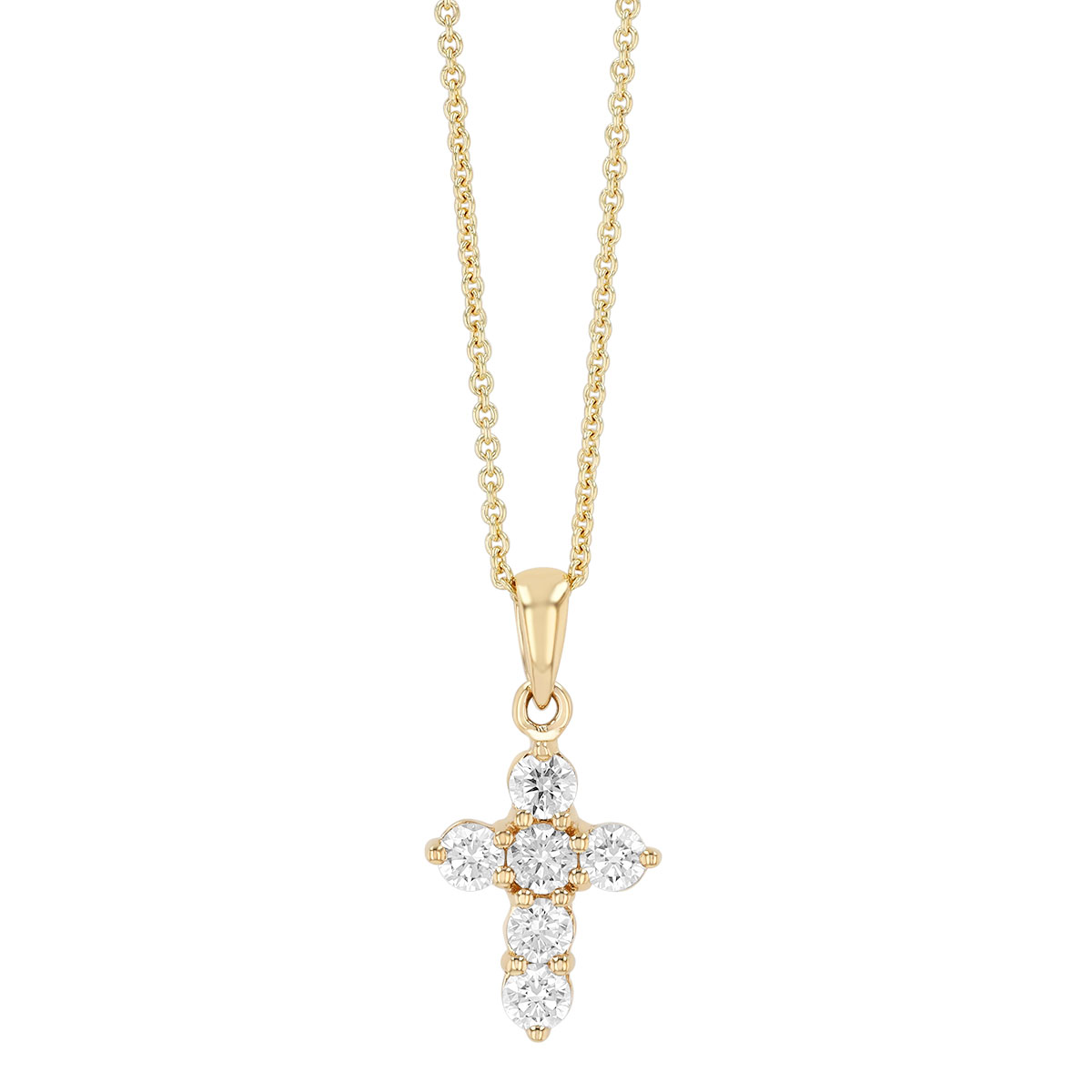 Dainty Diamond Cross Pendant in Yellow Gold, 18