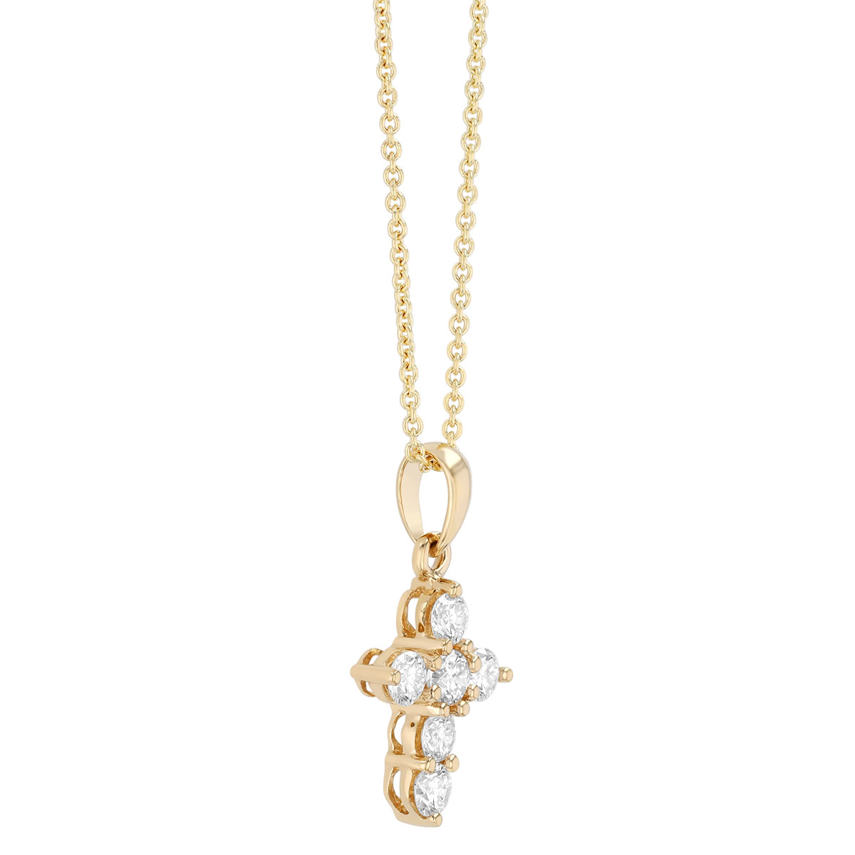 Dainty Diamond Cross Pendant in Yellow Gold, 18