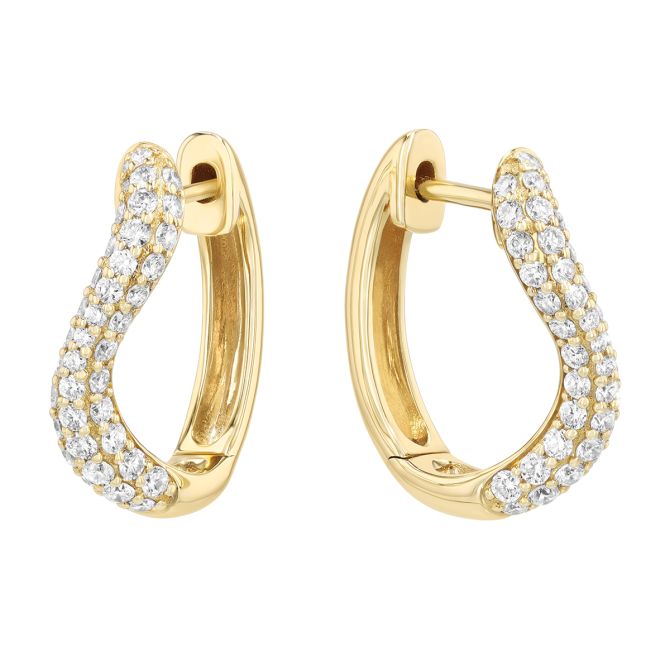 Diamond Pavé Wavy Hoop Earrings in Yellow Gold
